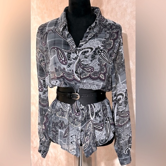 Vintage Draper’s & Damon’s Very Sheer Plaid & Paisley Blouse - Stunning! - Picture 9 of 15